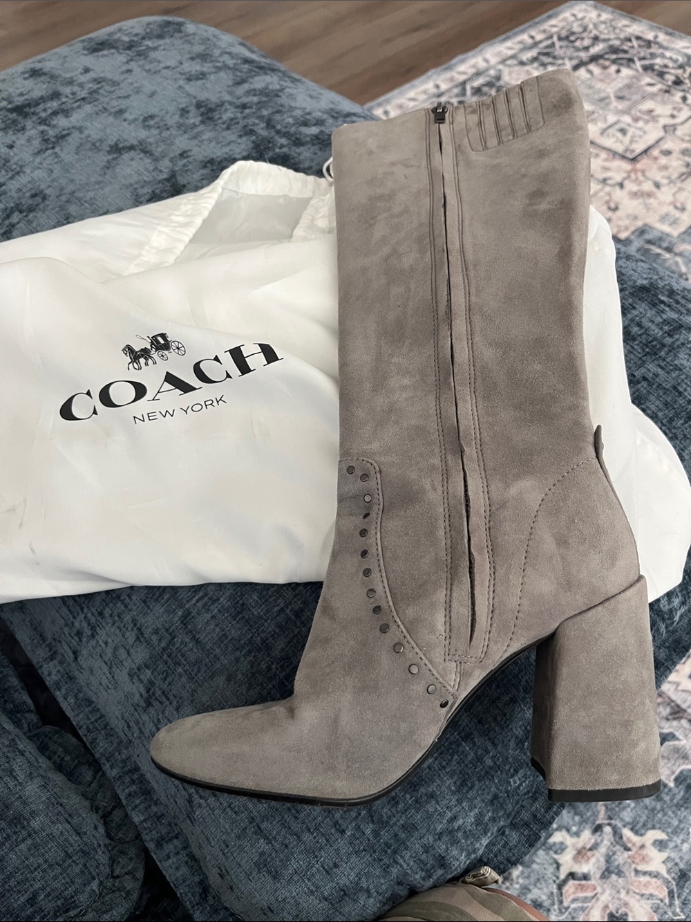 COACH Gray Suede Knee-High Boots